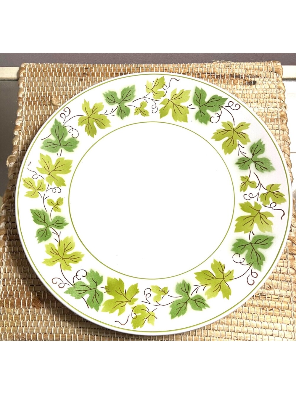 Vintage Mikasa Cera-Stone Green Wood 12" Round Platter 3137-M Japan EUC